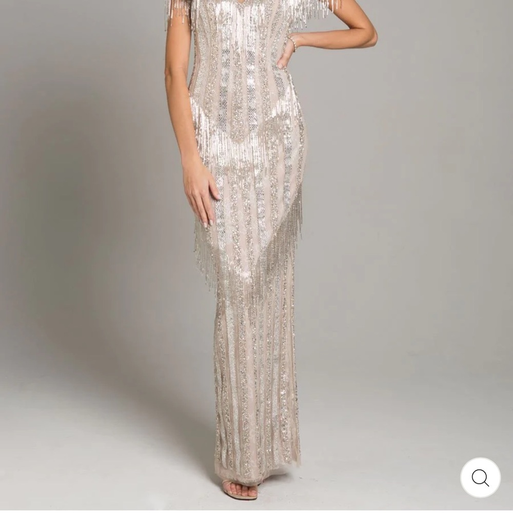LARA 29847  SLEEK COLUMN GOWN WITH SPARKLE BEADS AND FRINGES prom/wedding guest